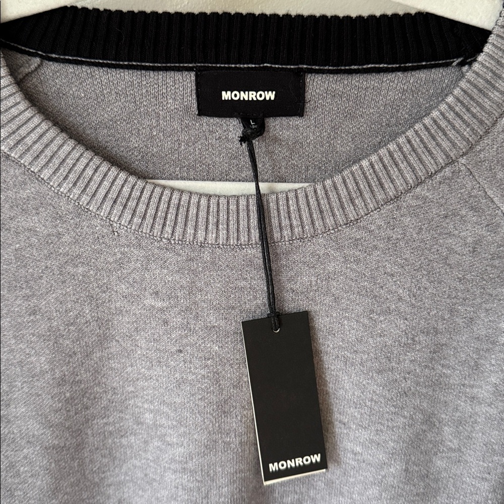 NEW Monrow Set Soft Knit Cozy Gray Luxury Lounge Jogger Sweater Sporty Stripe L - Picture 10 of 16